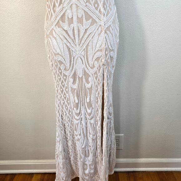 Lulus Destined for Romance Maxi Dress Women's XS Beige White Sequin Bridal - Picture 5 of 16